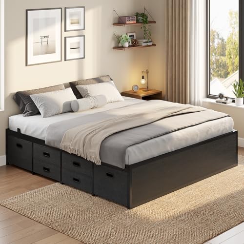 ADORNEVE Full Size Bed Frame with 12 Storage Drawers, Metal Platform Bed | Black Bed Frame with Steel Slat Support and Footboard for Boys/Teen/Adult, No Box Spring Needed, Easy Assembly, Noise-Free - size: Full-12 Drawers
