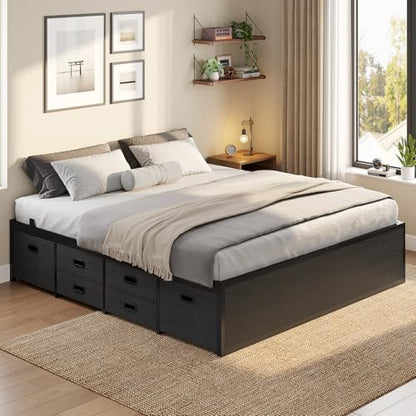 ADORNEVE Full Size Bed Frame with 12 Storage Drawers, Metal Platform Bed | Black Bed Frame with Steel Slat Support and Footboard for Boys/Teen/Adult, No Box Spring Needed, Easy Assembly, Noise-Free - size: Full-12 Drawers