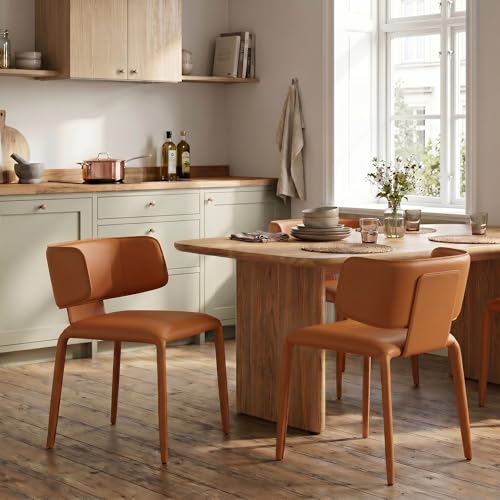 Modern Dining Chairs Set of 2, Compact Dining Table Chairs for Small Spaces, Saddle Leather Barrel Dining Chairs for Living Room, Bedroom, Cafe, Orange - color: Orange