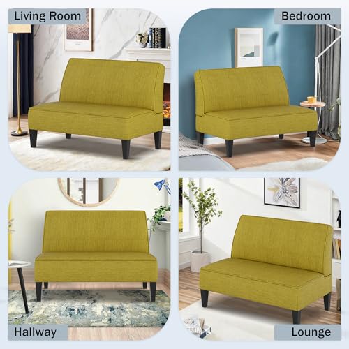 Small Loveseat, Green Mini Sofa Couch Accent Upholstered Bench with Back Living Room Bedroom Office Armless Love Seat Settee - color: Green
