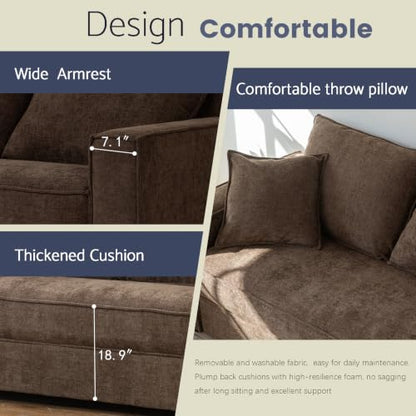 YUHUASHI Square Loveseat Sofa,Linen Fabric Upholstered Couch，Brown | 65 Inch W/Brown Sofa/Linen Fabric/Sturdy Small Space Sofa /Furniture for Living Room Bedroom/Modern Square Design - color: Brown, size: 65 Inch W