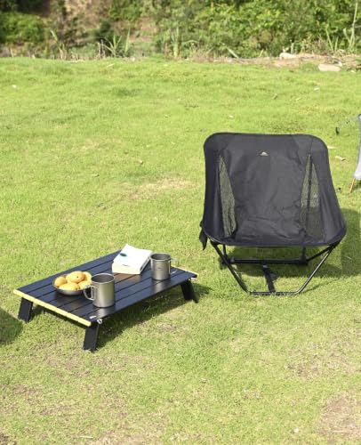 Low Ultralight Compact Folding Chair (Black) | with Side Pocket and Carry Bag, for Camping Backpacking Hiking - color: Black