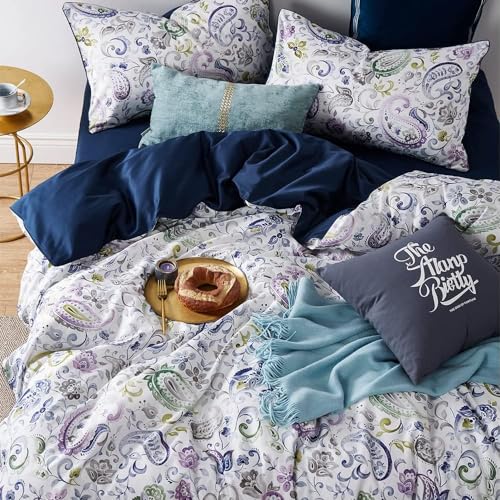 Cupocupa Duvet Cover Set;Duvet Cover Full Bedding Set Fluffy Boho Duvet Cover Set Paisley Floral Bedding Collection Duvet Cover with Pillowcases - color: White Paisly Pattern, size: Full