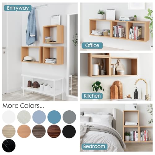 Wall Mount Shelf Set of 3, Floating Cube Shelves for Space Discovery Home and Commercial Use, Large Size Shelves Set, Light Walnut - color: Light Walnut, size: Set3