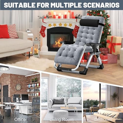 Comfy Folding Chair, Folding Lounge Chair with Cushion, Reclining Chair - color: Medium Grey