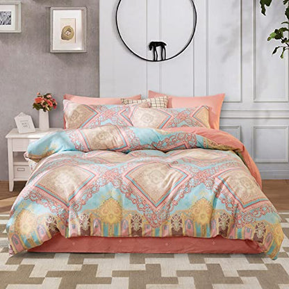 SAPHREAS Twin Size Bohemian Duvet Cover Set 2pcs Pink Cotton Boho Bedding Comforter Cover Set Blue 1 Duvet Cover 1 Pillow Sham - color: Celia, size: Twin (68"x90")