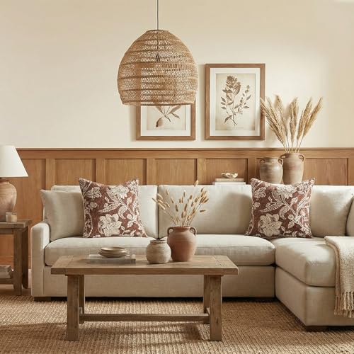 Chocolate Brown 22x22 Floral Decorative Sofa Couch Throw Pillow Covers | 100% Cotton,Set of 2 Panels,Lumbar Pillow,Rectangle,Print Patterned,Living Room Bedroom Office,Boho Modern Retro Farmhouse - color: Bf-chocolate Brown, size: 22" x 22" (Pack of 2)