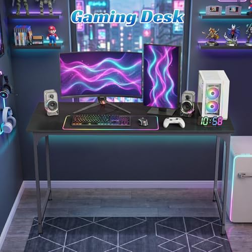47 inch Computer Desk Gaming Desk Multi-Function Writing Table Student Art Modren Simple Style PC Wood and Metal Desk Workstation, Black - color: Black, size: 47 inch