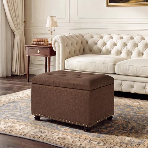 Ottoman with Storage,24" Fabric Ottoman Foot Rest with Hinged Lid Small Rectangle Upholstered Tufted Foot Stools Ottomans for Bedroom Living Room Entryway,Coffee Brown - color: Coffee Brown