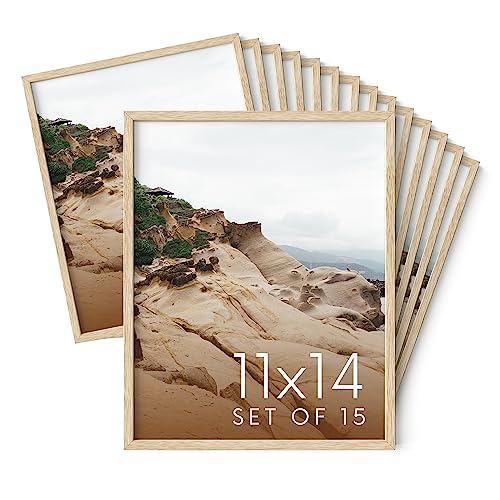 Haus and Hues 11x14 Natural Oak Wood Picture Frames Set of 15 - Premium Bulk Picture Frames 11x14 Bundle - Elegant Gallery Wall Frame Set for Posters, Art Display - Ideal for Wall Decor in Home & - color: Beige Oak, size: 11x14 in, style: Set of 15