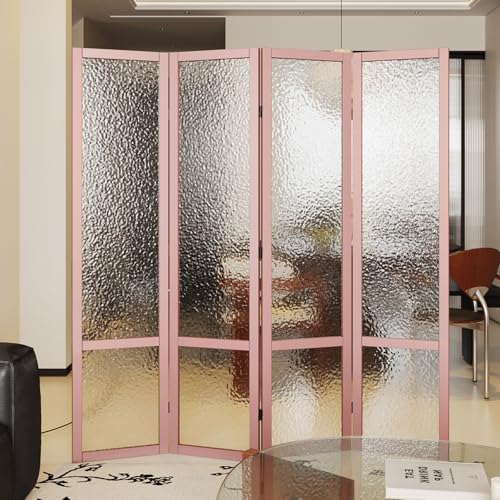 4 Panel Acrylic Room Divider Privacy Screen - Freestanding Frosted Translucent Partition, Lightweight Modern for Home Office Studio (Pink, 4 Panels) - color: Pink