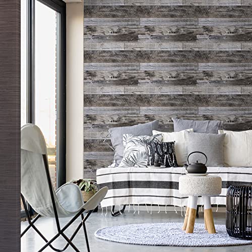 Yun-aeon Gray Wood Peel and Stick Wallpaper 17.3" X 200"Self Adhesive Wallpaper Backsplash Line Removable Wall Paper Bathroom Old Furniture Renovation Furniture - color: Natural Wood-Gray, size: 17.3" x 200"
