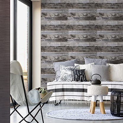 Yun-aeon Gray Wood Peel and Stick Wallpaper 17.3" X 200"Self Adhesive Wallpaper Backsplash Line Removable Wall Paper Bathroom Old Furniture Renovation Furniture - color: Natural Wood-Gray, size: 17.3" x 200"