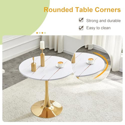 31.5" Round Dining Table, Mid-Century Modern Tulip Table with Thickened Tabletop & Metal Pedestal, Circle Bistro Table for Kitchen, Small Places, Apartments, Cafe - color: White Gold, size: 31.5" dining table