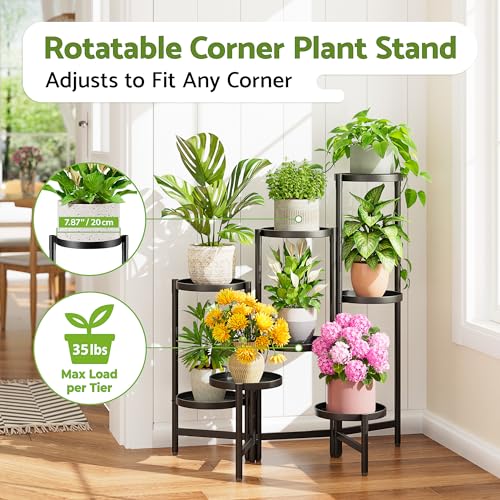 8 Tiered Plant Stand Indoor for Multiple Large Planter, Tall Heavy Duty Adjustable Folding Rack with Rustproof 7.9 Inch Wide Tray, Plant Shelf for Corner Living Room - BlackDisk - color: BlackDisk, size: 7-tiers