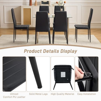 Karl home Dining Chairs Set of 6, PU Leather & High Back, Black | Black kitchen chairs with padded seats & foot cap protection for dining kitchen living room,300lbs capacity,space-saving - color: Black, size: Set of 6