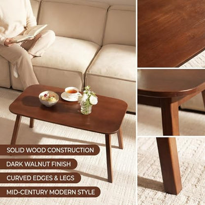 Baveke Folding Coffee Table- Foldable Floor Tables, Mid Century Coffee Table for Living Room, Small Coffee Tables Solid Wood Japanese Low Table for Sitting on Floor, No Assembly, 31.5''-Brown