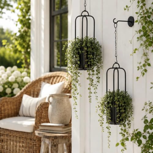 Hanging Planters for Indoor Plants Black Modern Hanging Pots for Plants 5.5 Inch,Metal Hanging Baskets Window Plant Hanger Ceiling Hanging Flower Pots with Chain for Wall Decor
