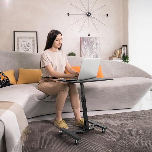 SHW Mobile Height Adjustable Laptop Rolling Cart w/Lockable Wheels, Black | Height Adjustable from 28" to 33"