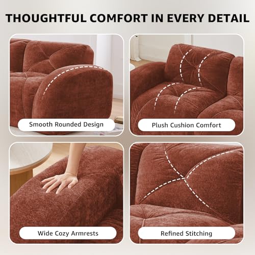 Red Loveseat Sectional Couches for Living Room, Velvet Fabric Boneless Couch, No Assembly Cloud Modular Sectional Sofa Love Seat with 2 Ottoman, Foam Couch Compressed Sofa Set, Sofas para Sala - color: Red, size: 2 Seater + 2 Ottoman