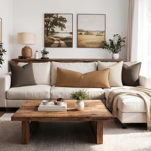 MIULEE 장식용 리넨 요추 베개 커버 35.6x91.4cm 브라운 | 가을 가을 보헤미안 팜하우스 소파 침대용 롱 스로우 베개, 액센트 모던 베개 커버 1팩, 소파 거실 홈 데코 - color: 브라운., size: 36" x 14" (Pack of 1)
