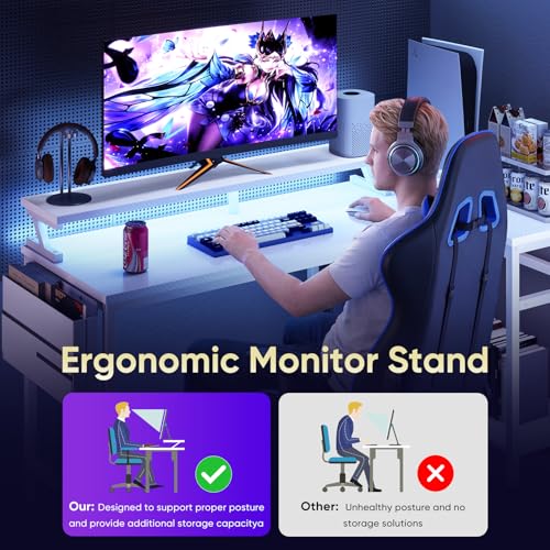 DUMOS 48 Inch L Shaped Computer Gaming Desk with Storage Shelves, White - color: White, size: 48-IN