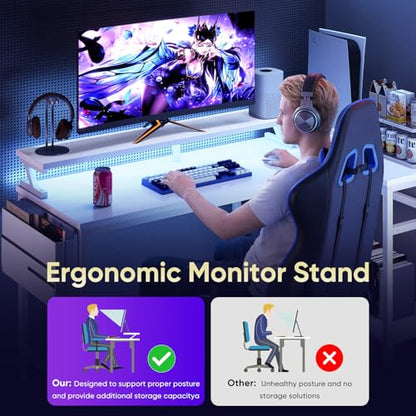 DUMOS 48 Inch L Shaped Computer Gaming Desk with Storage Shelves, White - color: White, size: 48-IN