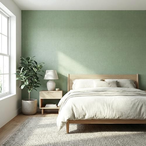 WADILE Grasscloth Peel and Stick Wallpaper 15.7in x 78.7in Light Green | Textured contact paper, Faux linen, Vinyl material, Cabinets, Self adhesive - color: Light Green, size: 15.7" x 78.7"