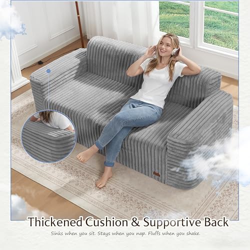 ZurNesfure Sofa Couch 3-Seater Boneless Sofa with Pillow Grey,3-Seater | No Assembly Need, Modern Couch with deep seat and Washable Cover Cloud Sofa for Living Room Bedroom Apartment - color: Stripe Grey, size: 3-seater
