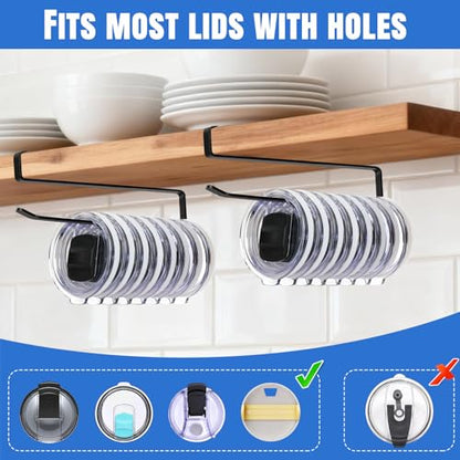 2 Pack Tumbler Lid Organizer, No Adhesive or Drilling, Kitchen Space Saver | Versatile Cup & Water Bottle Lid Holder, Under Cabinet Storage, Black - style: 2 Pack, Black