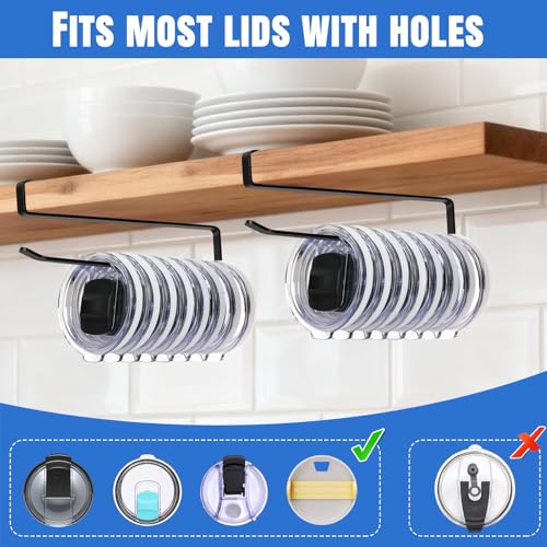 1 Pack Tumbler Lid Organizer, No Adhesive or Drilling, Kitchen Space Saver | Versatile Cup & Water Bottle Lid Holder, Under Cabinet Storage, Black - style: 1 Pack, Black