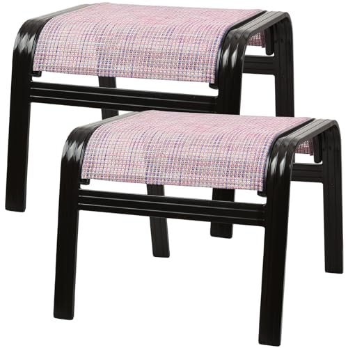 Assembled Patio Outdoor Ottoman Set of 2 Aluminum Outdoor Footstool Pink - color: 2 Pieces-pink
