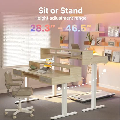 HUANUO 48″ x 26″ Electric Standing Desk with 2 Drawers &24.4″ Large Keyboard Tray, C-Clamp Mount Compatible, Adjustable Computer Desk for Office, Sit Stand Up Desk with 4 Height Presets, Light Walnut - color: Light Walnut, size: 48*26 inch