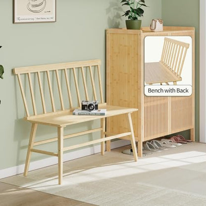 APRTAT Bamboo Entryway Bench, Dining Bench with Spindle Back (Natural) | Natural Bamboo & H-Shaped Support, Spindle Back, Ideal for entryways, bedrooms, outdoor settings, Easy Assembly & Clean - color: Natural, style: Without Arms