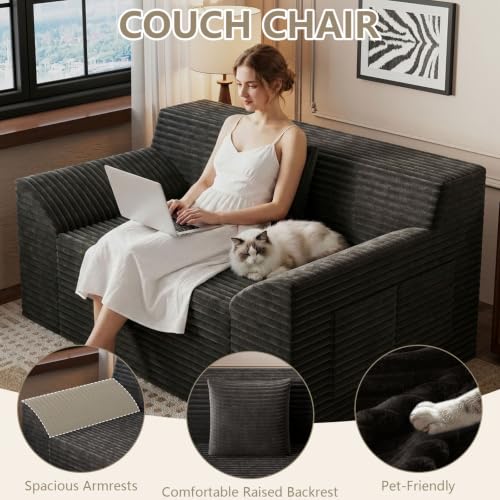 42" Boneless Oversized Chair with Side Pocket, Sofa Small Single Couch in a Box, Deep Seating Boneless Chair for Bedroom Living Room Office Apartment, No Assembly, Black - color: Black, size: 42'' Style 4