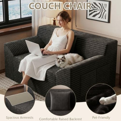 42" Boneless Oversized Chair with Side Pocket, Sofa Small Single Couch in a Box, Deep Seating Boneless Chair for Bedroom Living Room Office Apartment, No Assembly, Black - color: Black, size: 42'' Style 4