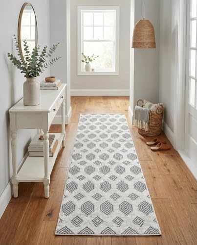 Rugs.com - Sabrina Soto Casa Rug – 8 Ft Runner Anthracite Gray Textured Cotton Rug – Modern Hallway Runner, Geometric Entryway Decor - color: Anthracite Gray, size: 2'3" x 8' (Runner)