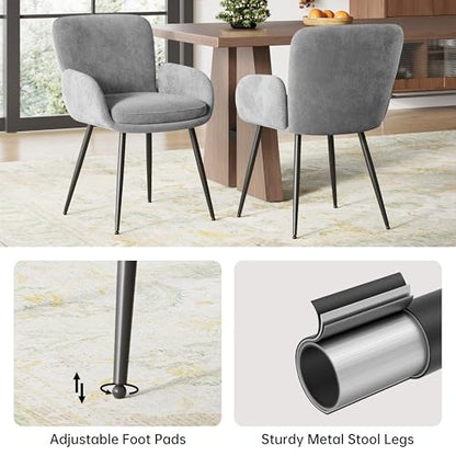 VKNOW Modern Upholstered Dining Chairs Set of 4 with Armrest, Grey | Armed Dining Room Chairs with Metal Legs, Kitchen Chairs for Restaurant Kitchen Living Room - color: Grey, size: Set of 4