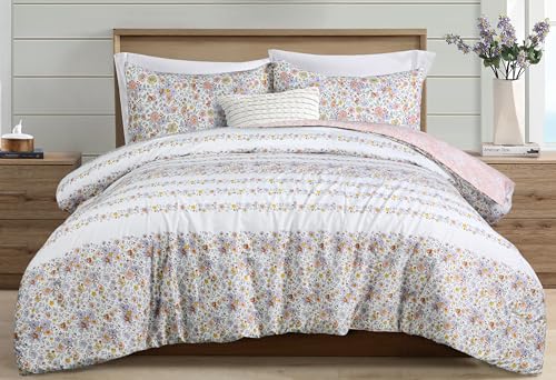 Sleepdown Queen Comforter Set - All Season Reversible Pink Floral Queen Comforter with Pillow Shams, Soft Breathable Microfiber Bedding Set, Lightweight All Season Printed Queen Size Comforter Set - color: Pink Floral, size: Queen (92"x90")