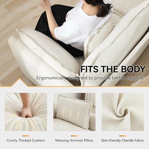 76'' Cloud Deep Seat Loveseat, Upholstered Chenille Modular 2-Seats Sectional Sofa Couch, Modern Comfy Settee Loveseat for Living Room Set, Small Apartment, Beige - color: Beige, size: 76'' L Shape