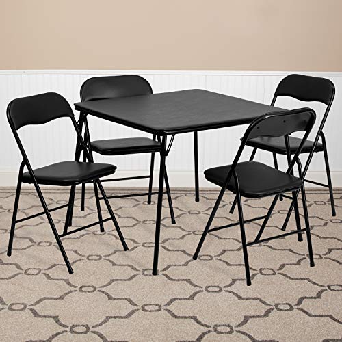 EMMA + OLIVER Black Square Folding Card Table and Chairs Set for 4 Players | Lightweight, Easy Storage, Padded Top - color: Black