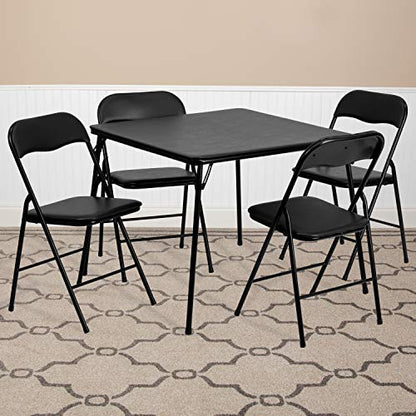 EMMA + OLIVER Black Square Folding Card Table and Chairs Set for 4 Players | Lightweight, Easy Storage, Padded Top - color: Black