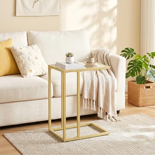 HOOBRO C Shaped End Table, Set of 2, Glass Side Table with Metal Frame, Gold Coffee Table for Small Space, Modern Style, for Living Room, Gold GD03SFP201 - color: Gold
