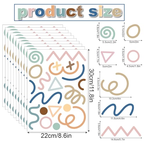 200 PCS Peel & Stick Removable Neutral Abstract Geometric Wall Decals | 10 Sheets Vinyl Wall Stickers in Mixed Size Shapes (1.8–5.7 in) for Nursery, Kids Room, Bedroom, Playroom & Home Decor - color: Irregular Lines B