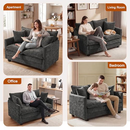 50'' Loveseat Sofa Cloud Sofa Couch, Modern Loveseats 2 Seat Couch 27" Deep Seat with 2 Pillows for Small Spaces Apartment Studio Office Bedroom Living Room, Grey - color: Grey, size: 50"