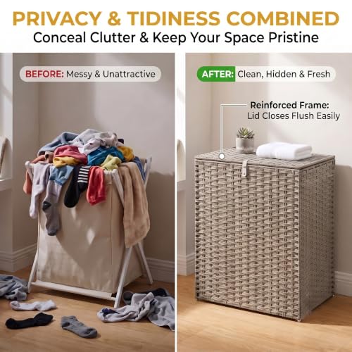 NEWBULIG 110L Extra Large Divided Laundry Hamper with Lid, 2 Section Collapsible Dirty Clothes Basket, Dual Removable Liner Bags for Bedroom, Bathroom, Closet and Dorm Room Organization Grey - color: Grey
