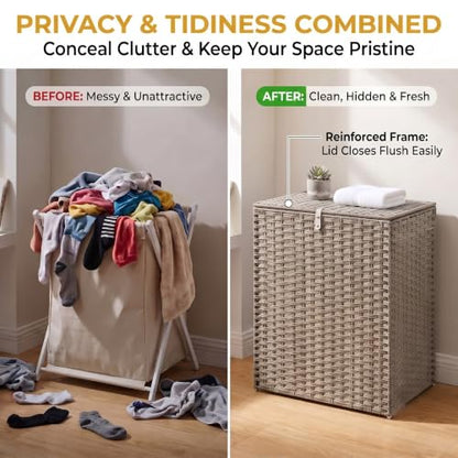 NEWBULIG 110L Extra Large Divided Laundry Hamper with Lid, 2 Section Collapsible Dirty Clothes Basket, Dual Removable Liner Bags for Bedroom, Bathroom, Closet and Dorm Room Organization Grey - color: Grey