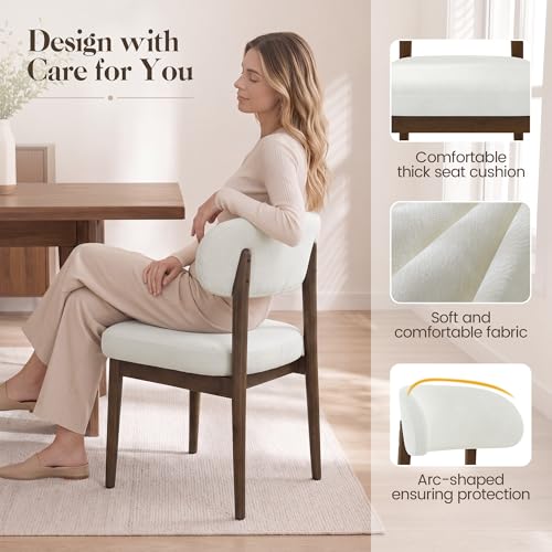 Wooden Dining Room Chairs Set of 2, Modern Upholstered Velvet Kitchen Chairs with Ergonomic Curved Back, Farmhouse Dining Side Chair with Solid Wood Frame for Kitchen Room, Cream - color: Cream