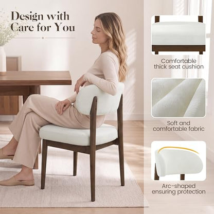Wooden Dining Room Chairs Set of 2, Modern Upholstered Velvet Kitchen Chairs with Ergonomic Curved Back, Farmhouse Dining Side Chair with Solid Wood Frame for Kitchen Room, Cream - color: Cream