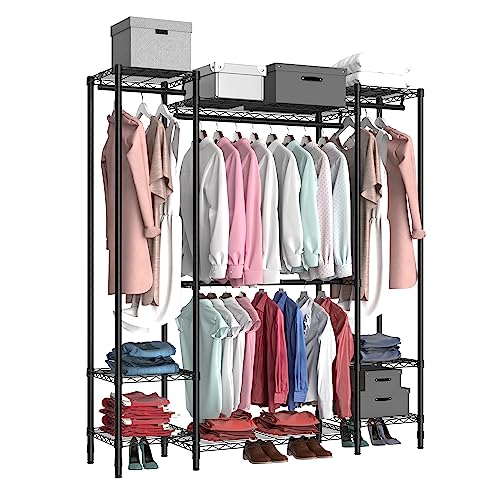 Garment Rack Heavy Duty Clothes Rack for Hanging Clothes,Metal Garment Rack,Freestanding Clothing Rack,Adjustable Custom Closet Rack,54" L x 13.8" W x 75.8" H, Max Load 750LBS,Black